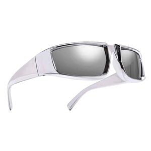 Y2K Trendy Wrap Around Silver Futuristic Unisex Rave Party Fashion Sunglasses